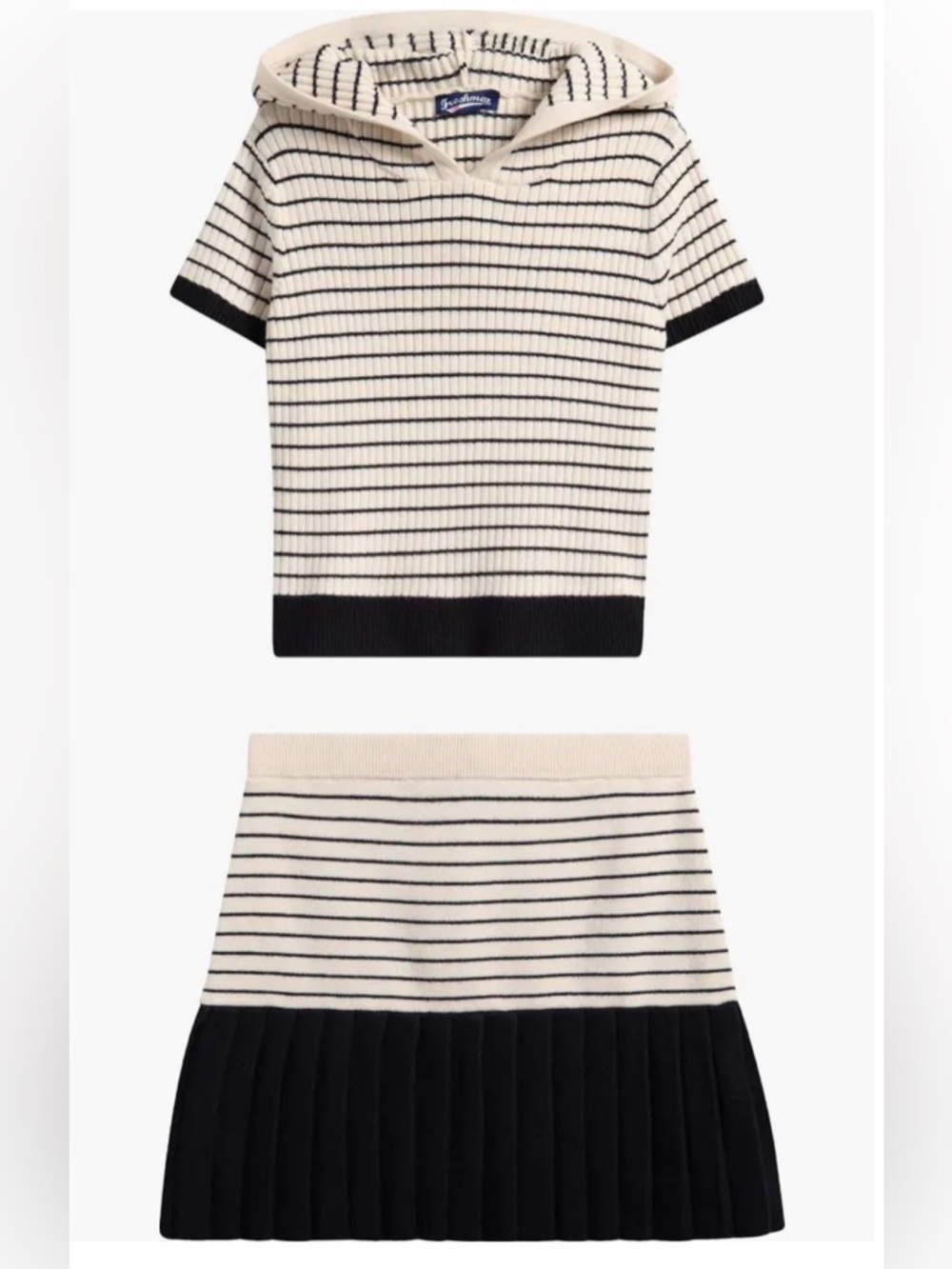 Freshman Cream and Black Striped Hooded Sweater & Pleated Skirt Set | NWT!